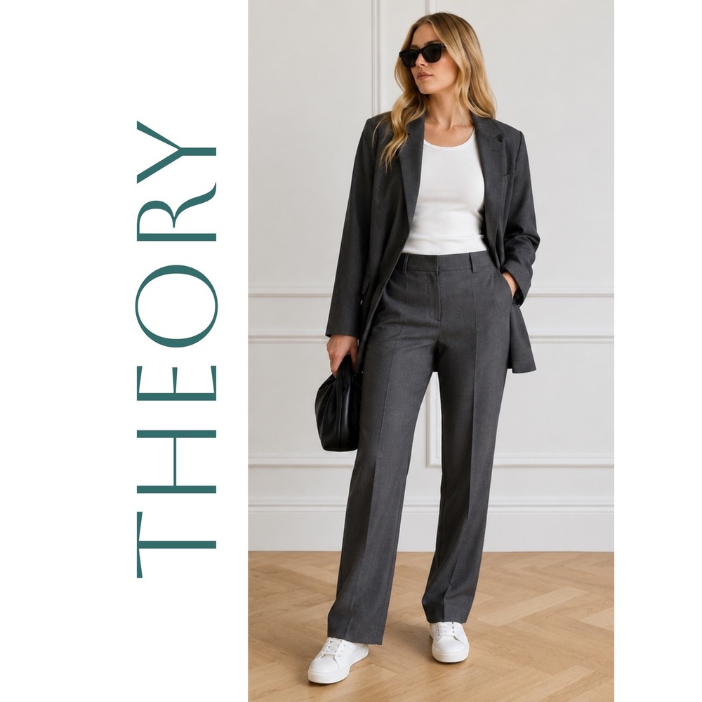 Theory Max 2 Urban Wool Blend Dress Pants Gray Tailored Trousers‎ Size 0 Office